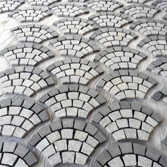 Flamed Granite Cobbles Fan shaped On Mesh For Garden