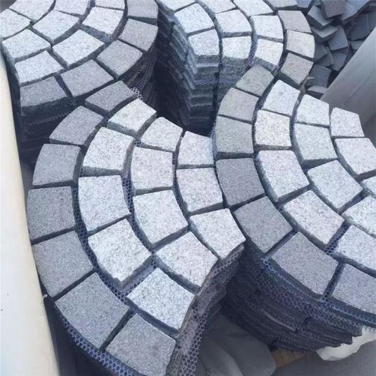 Flamed Granite Cobbles Fan shaped On Mesh For Garden