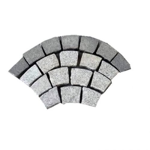 Flamed Granite Cobbles Fan shaped On Mesh For Garden
