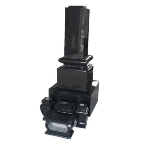 Ancient Japanese Gravestone With Lanterns