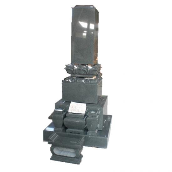 Ancient Japanese Gravestone With Lanterns