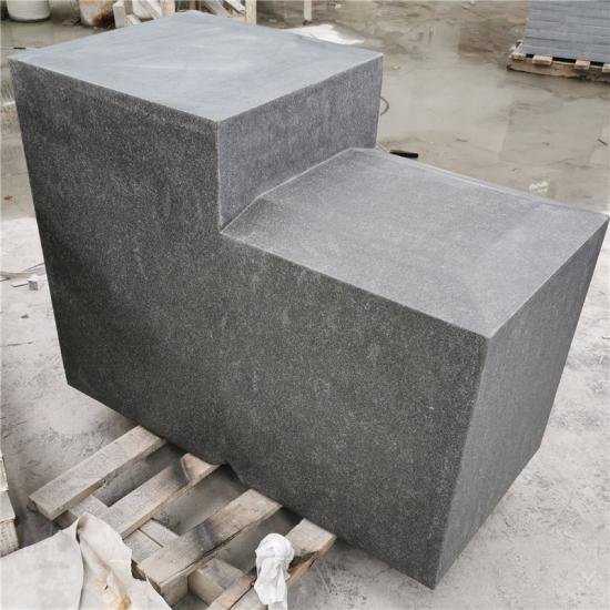 Indian Black Exfoliated Granite Bollard And Flamed Tiles Paving